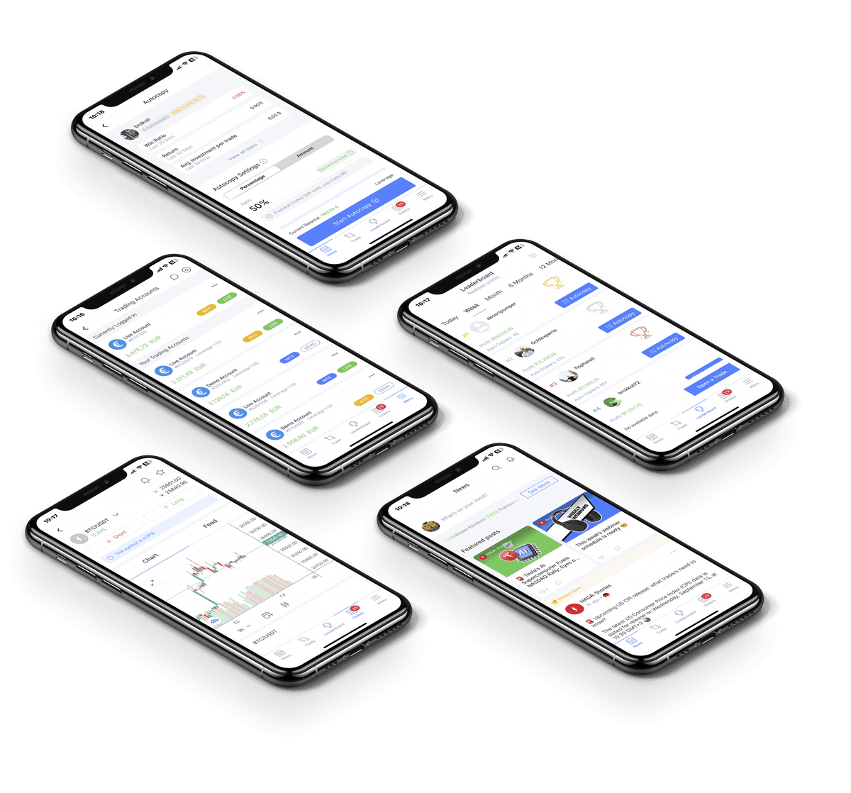 Skärmbilder från mobilappen för Forex/CFD-plattformen